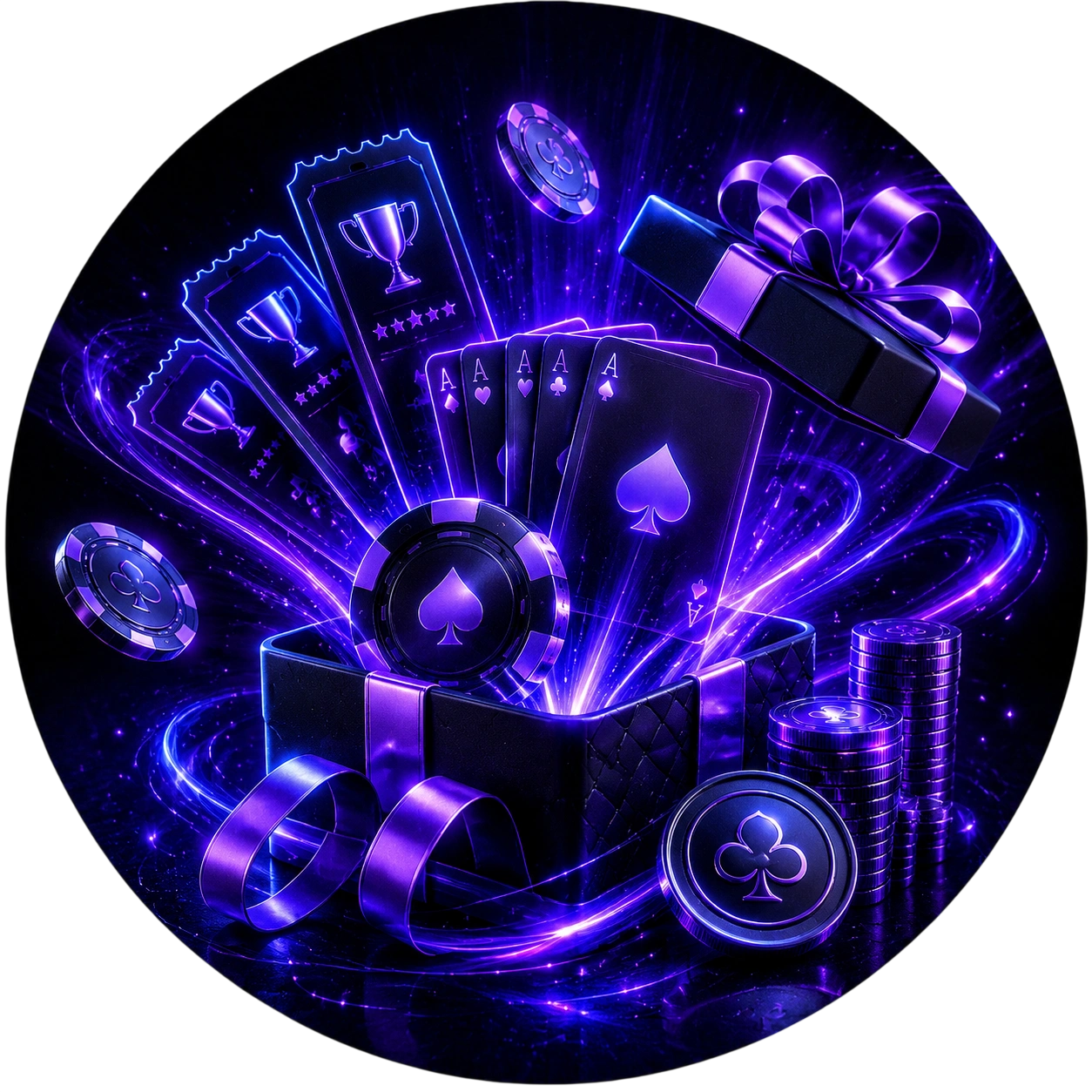 WPT Global gift box aces chips trophies tickets purple circle