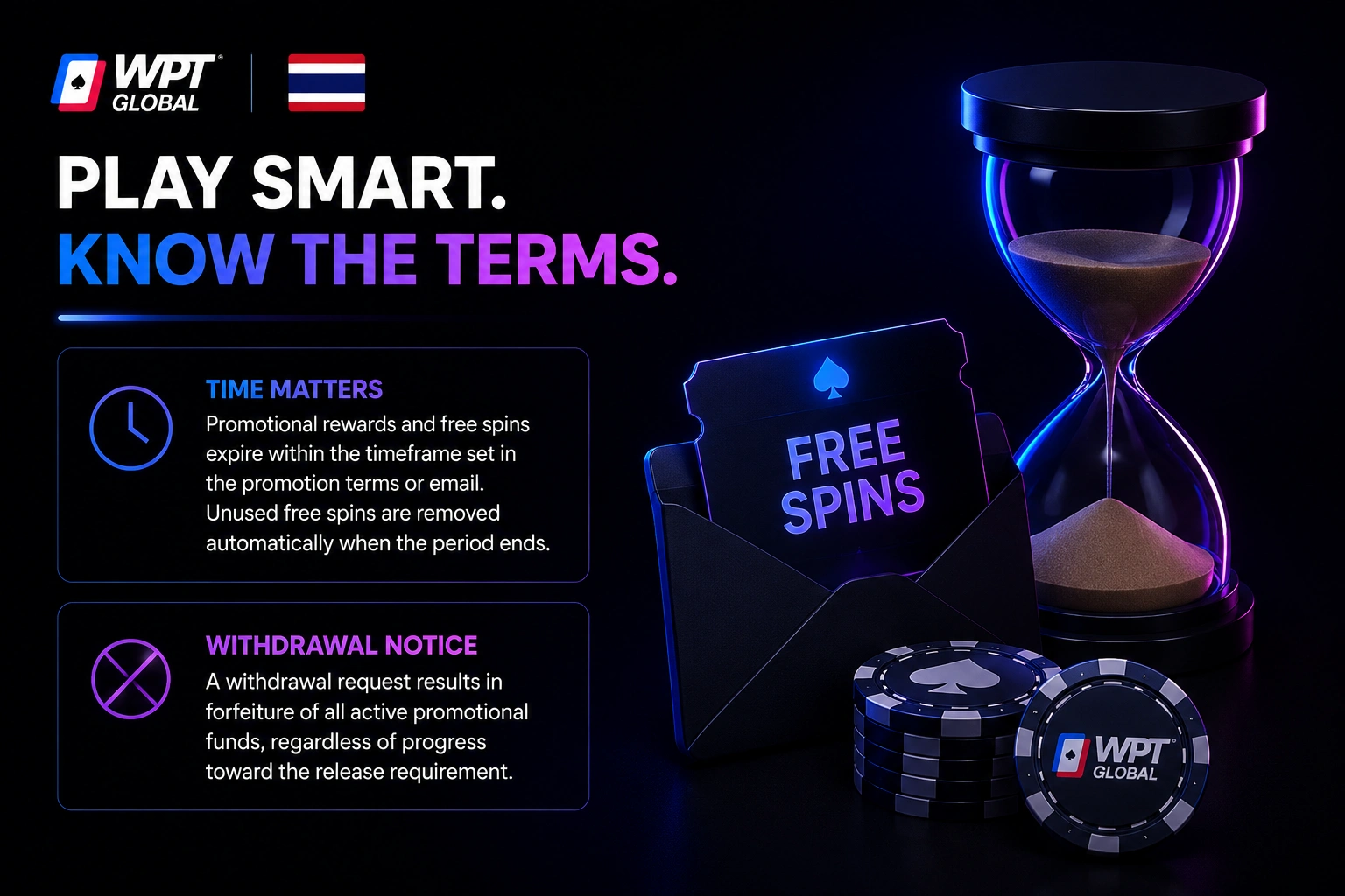 WPT Global Thailand free spins hourglass withdrawal terms notice